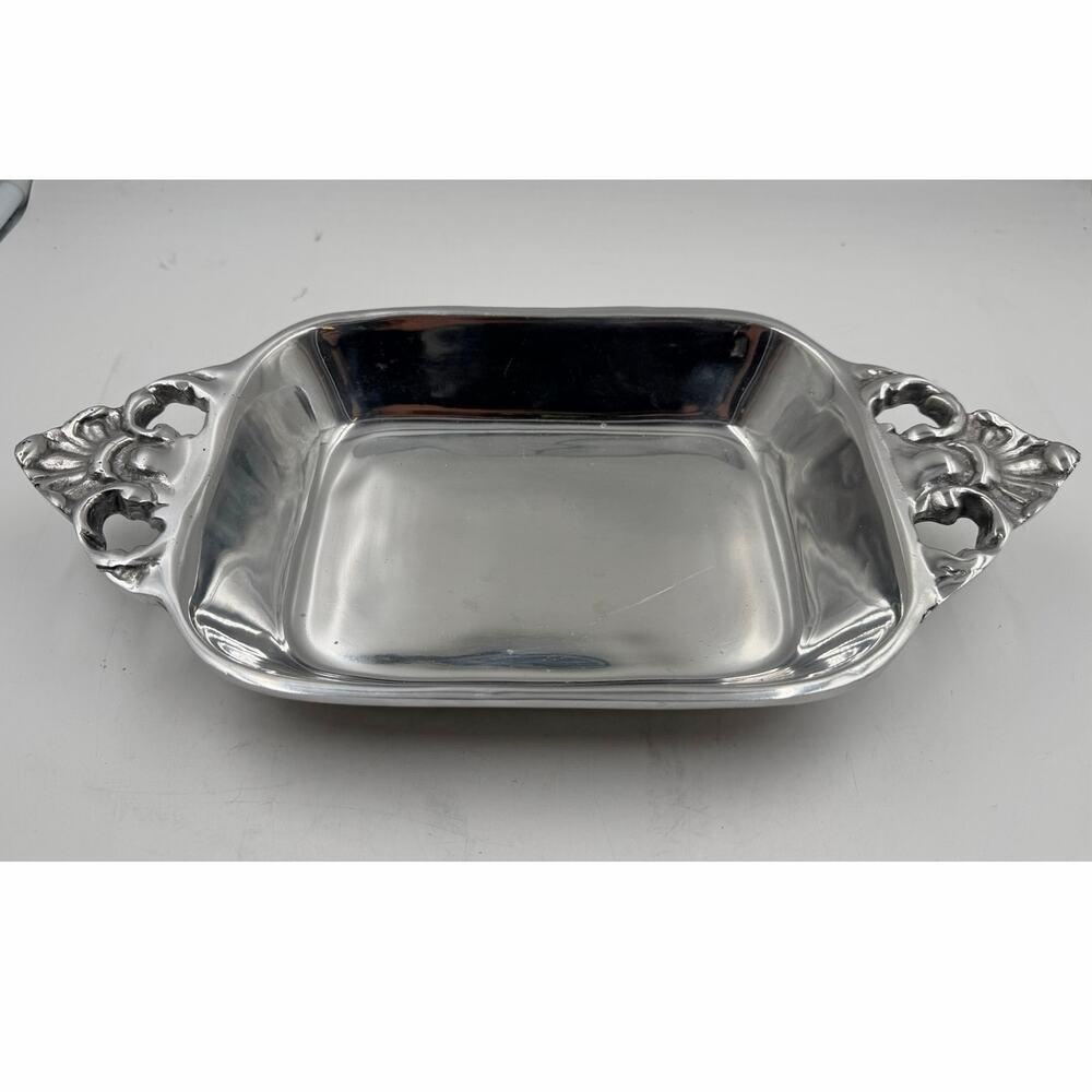 Vintage Mexican Ornate Heavy Aluminum Platter Tray - 14” X 7”